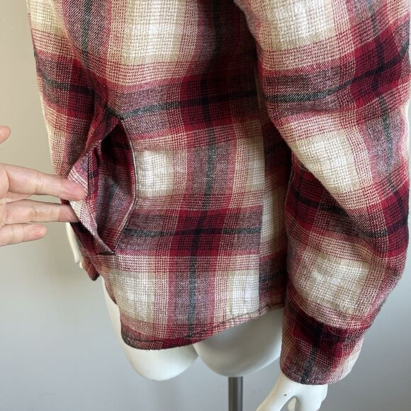 Natural Reflections Sherpa Lined Hoodie Shirt Jacket Womens L Red Plaid Flannel - Picture 6 of 16